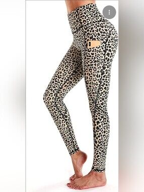 Styleword Leopard Print High Waisted Leggings Black and Tan  Women's Size Large